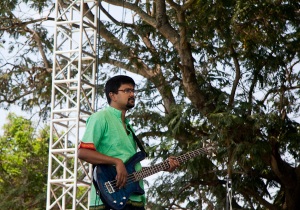 1230 - Jishnu busts a pensive jam in soundcheck, blending in with his background...